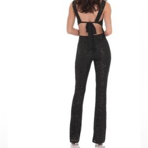 NWOT Lucy in the Sky Sequin Tie Back Black Stretch Pantsuit